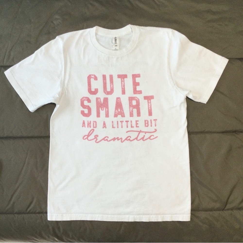 Tultex Girls Size Large White Kids T-Shirt with Pink "Cute Smart" Graphic
